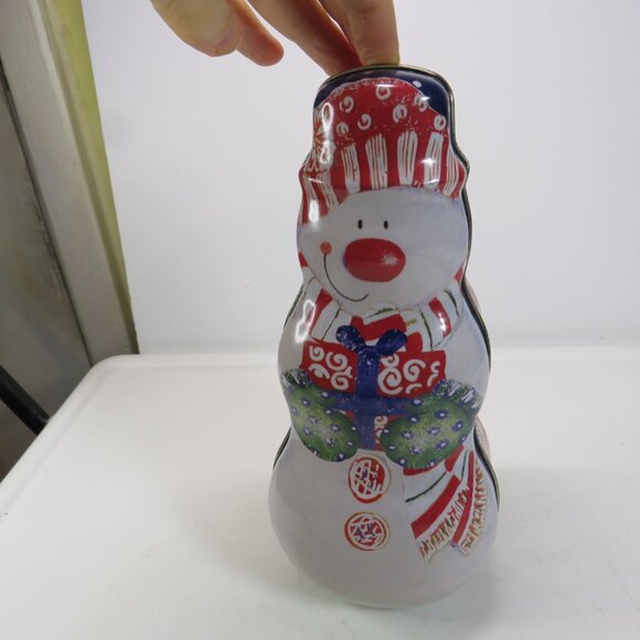 Snowman Shaped Metal Candy Tin, Great Condition, Bright Primary Colors - Picture 2 of 8